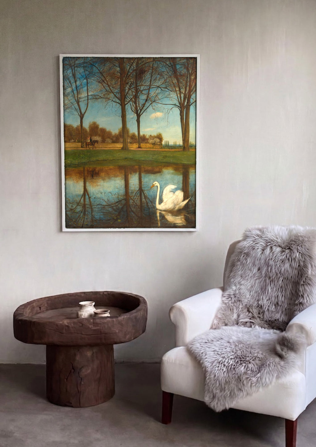 Quadro Decorativo A Lagoa dos Cisnes - Hans Thoma | quadro emoldurado na parede