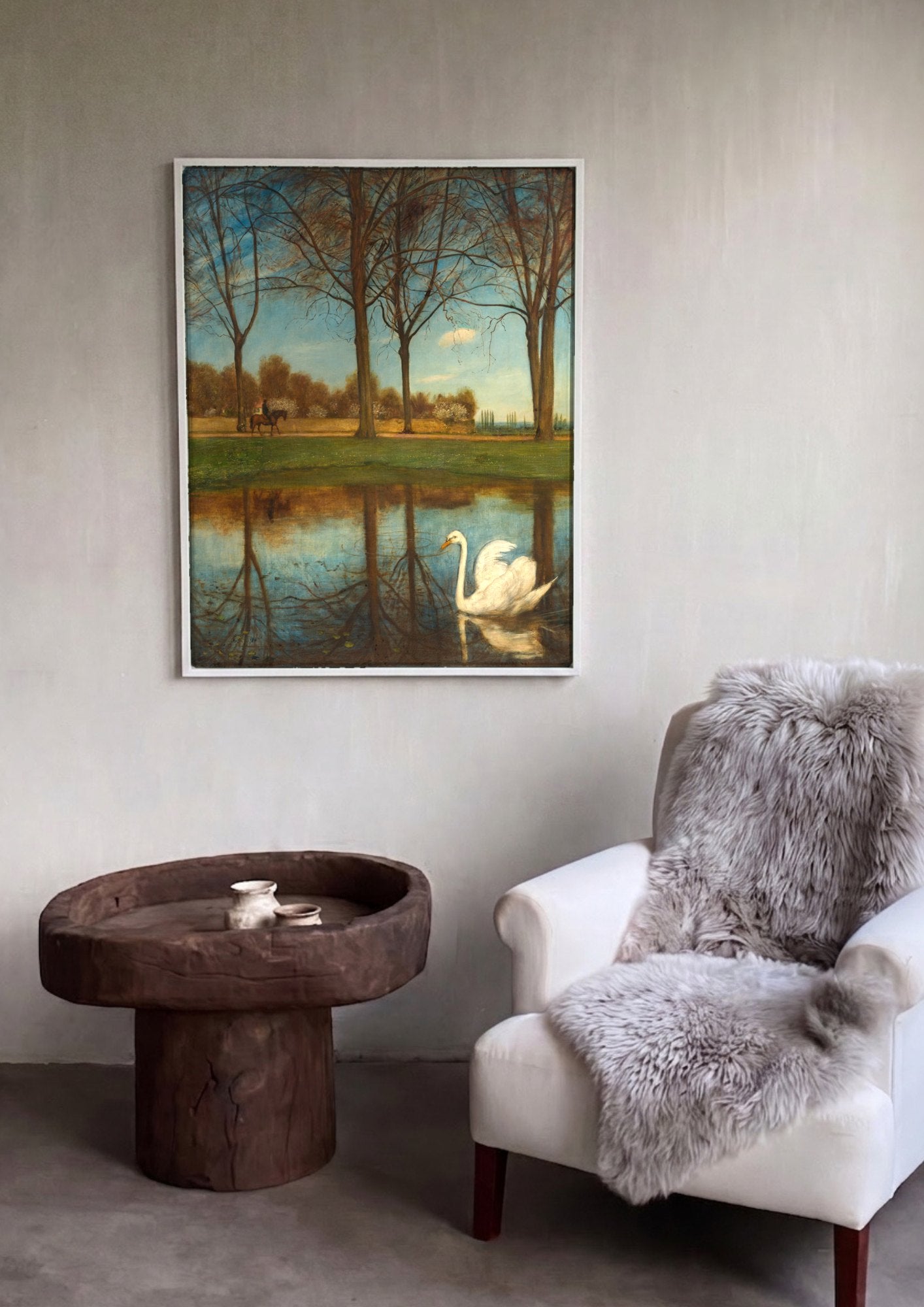 Quadro Decorativo A Lagoa dos Cisnes - Hans Thoma | quadro emoldurado na parede