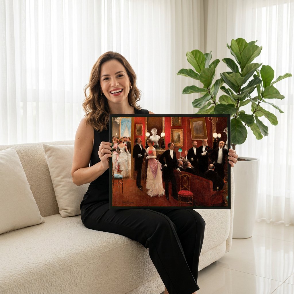 Quadro Decorativo A Noite na Ópera - Jean Béraud | modelo apresentando o quadro emoldurado