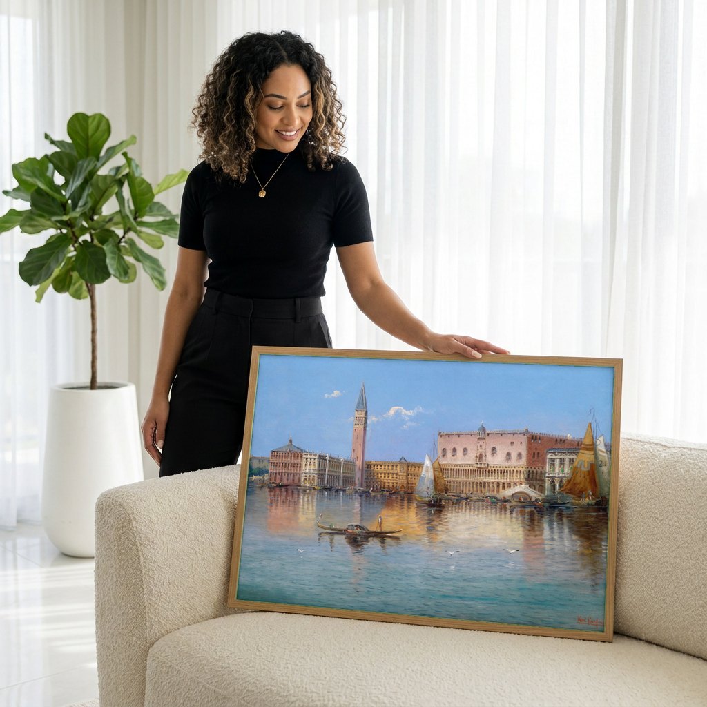 Quadro Decorativo 'Veneza' – Karl Kaufmann | modelo apresentando o quadro emoldurado