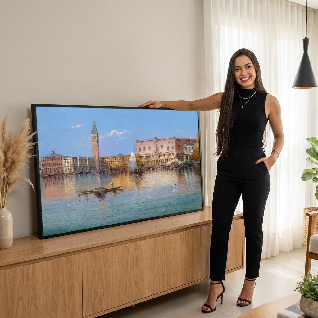 Quadro Decorativo 'Veneza' – Karl Kaufmann | modelo apresentando o quadro emoldurado