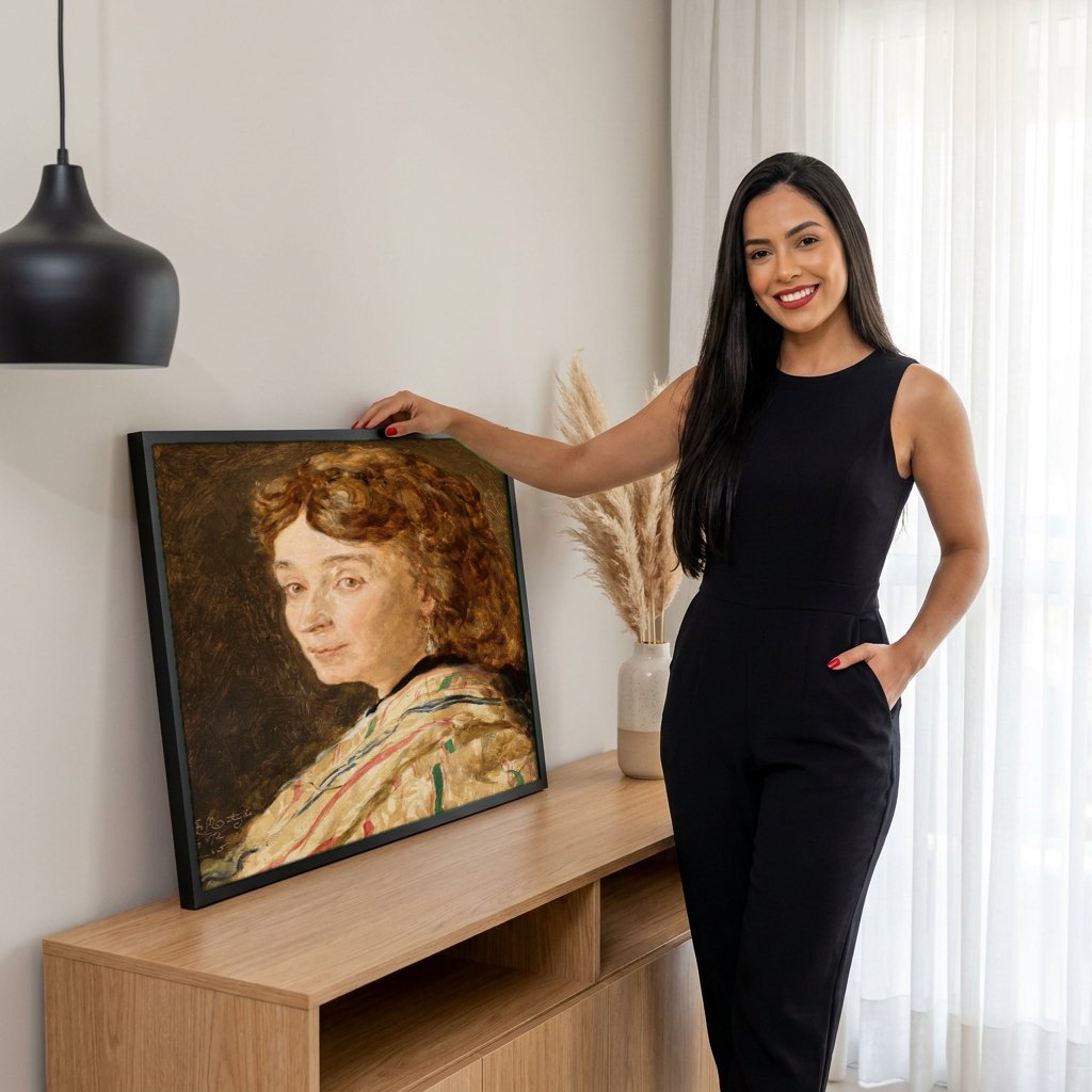 Quadro Decorativo Retrato de Mulher - Jan Matejko | modelo apresentando o quadro emoldurado