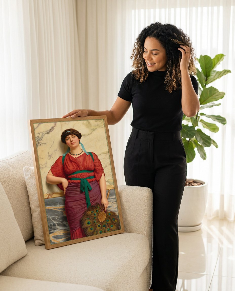 Quadro Decorativo A Jovem Patrícia Romana - Godward | modelo apresentando o quadro emoldurado