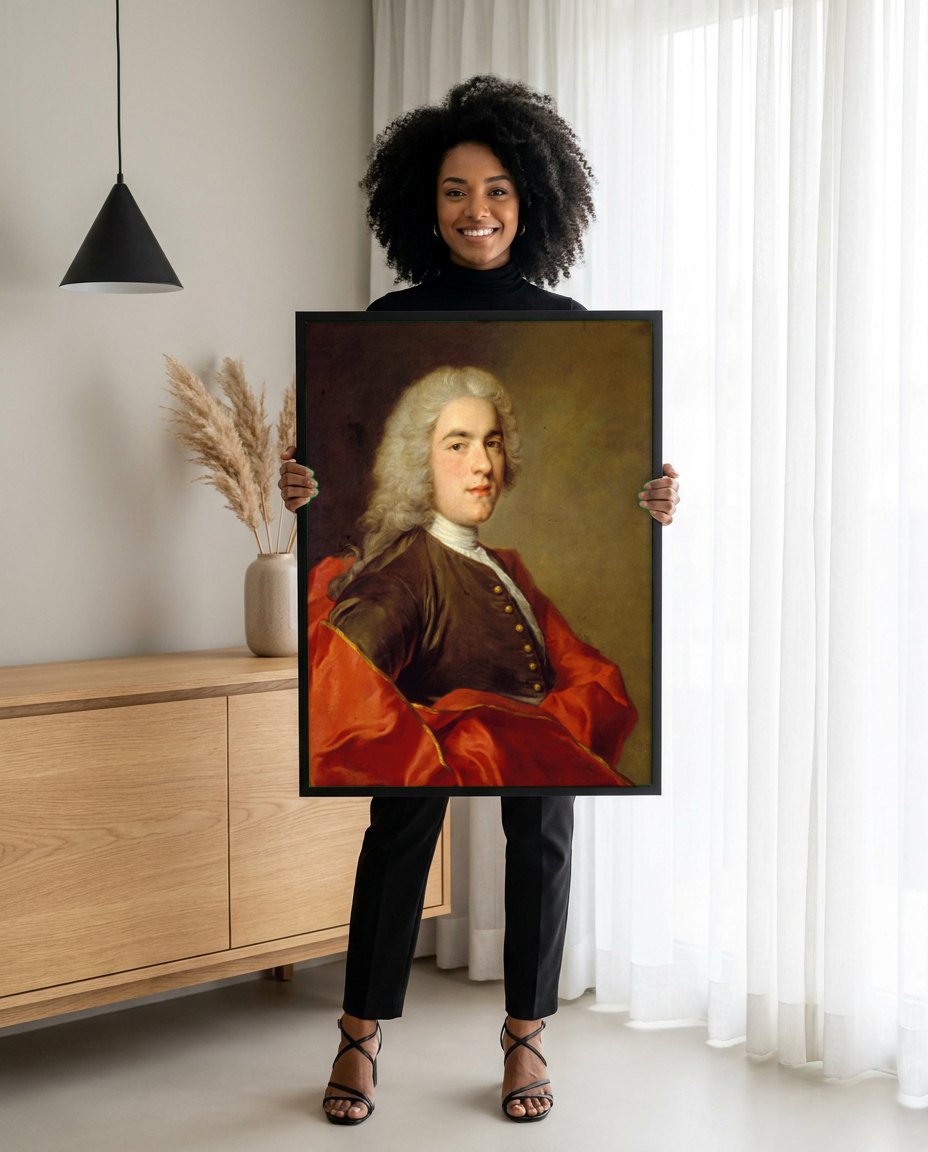 Quadro Decorativo Retrato de Homem - Jean-Marc Nattier | modelo apresentando o quadro emoldurado
