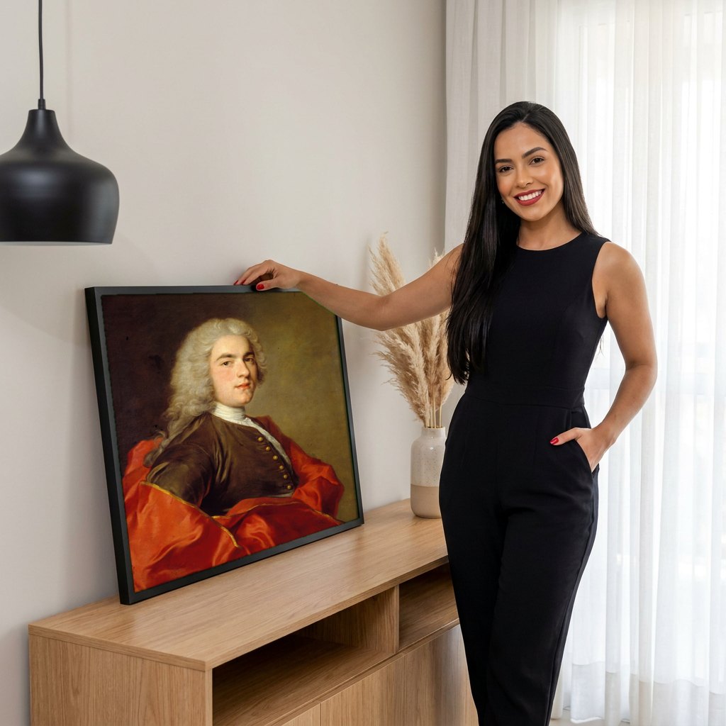 Quadro Decorativo Retrato de Homem - Jean-Marc Nattier | modelo apresentando o quadro emoldurado
