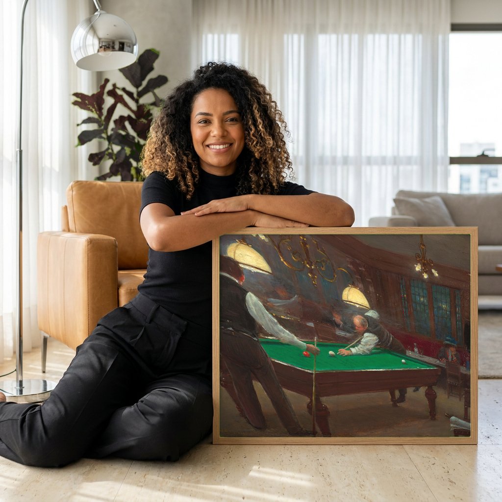 Quadro Decorativo 'Noite no Bilhar' - Jean Béraud com modelo em ambiente