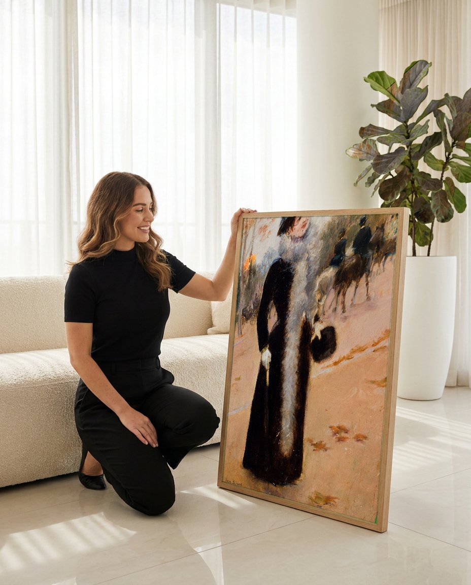 Quadro Decorativo Dama em Passeio - Jean Béraud com modelo em ambiente