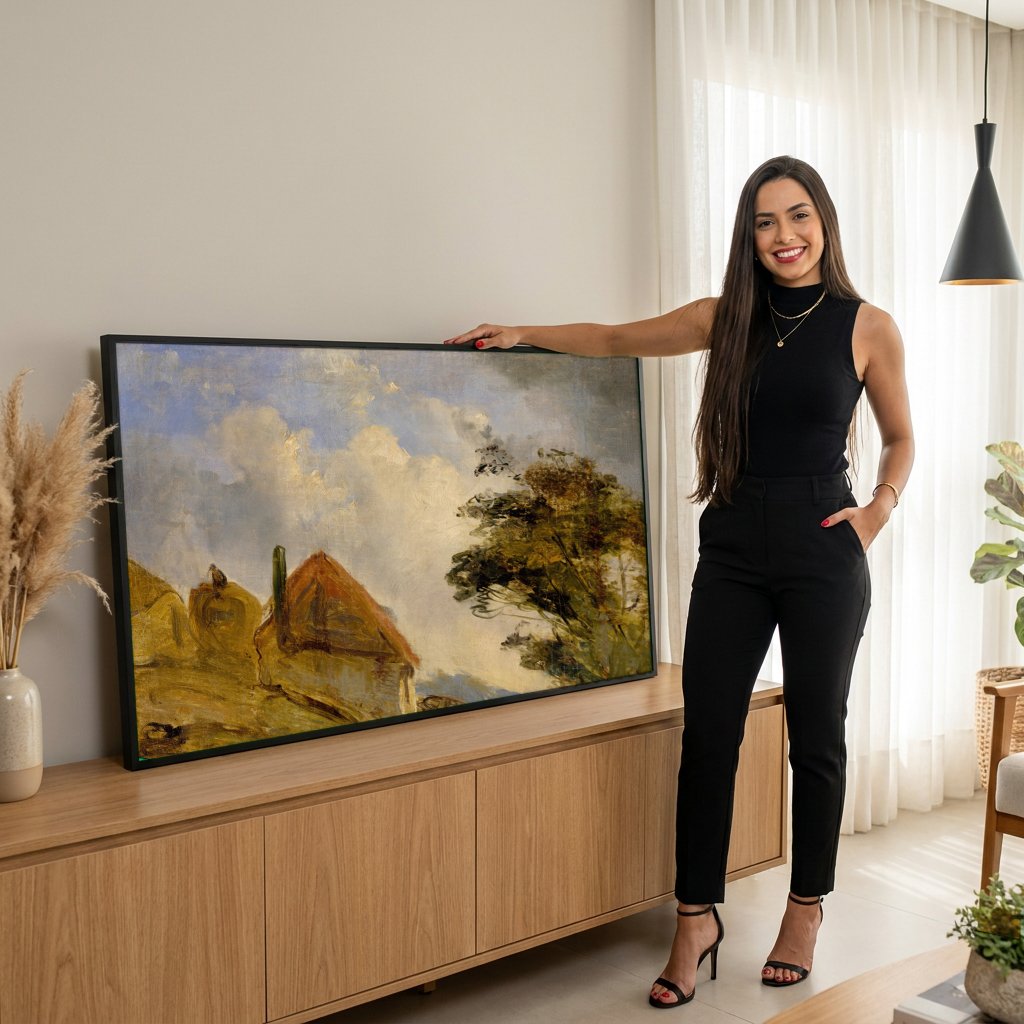 Quadro Decorativo Campo Holandês - Johan Barthold Jongkind com modelo em ambiente
