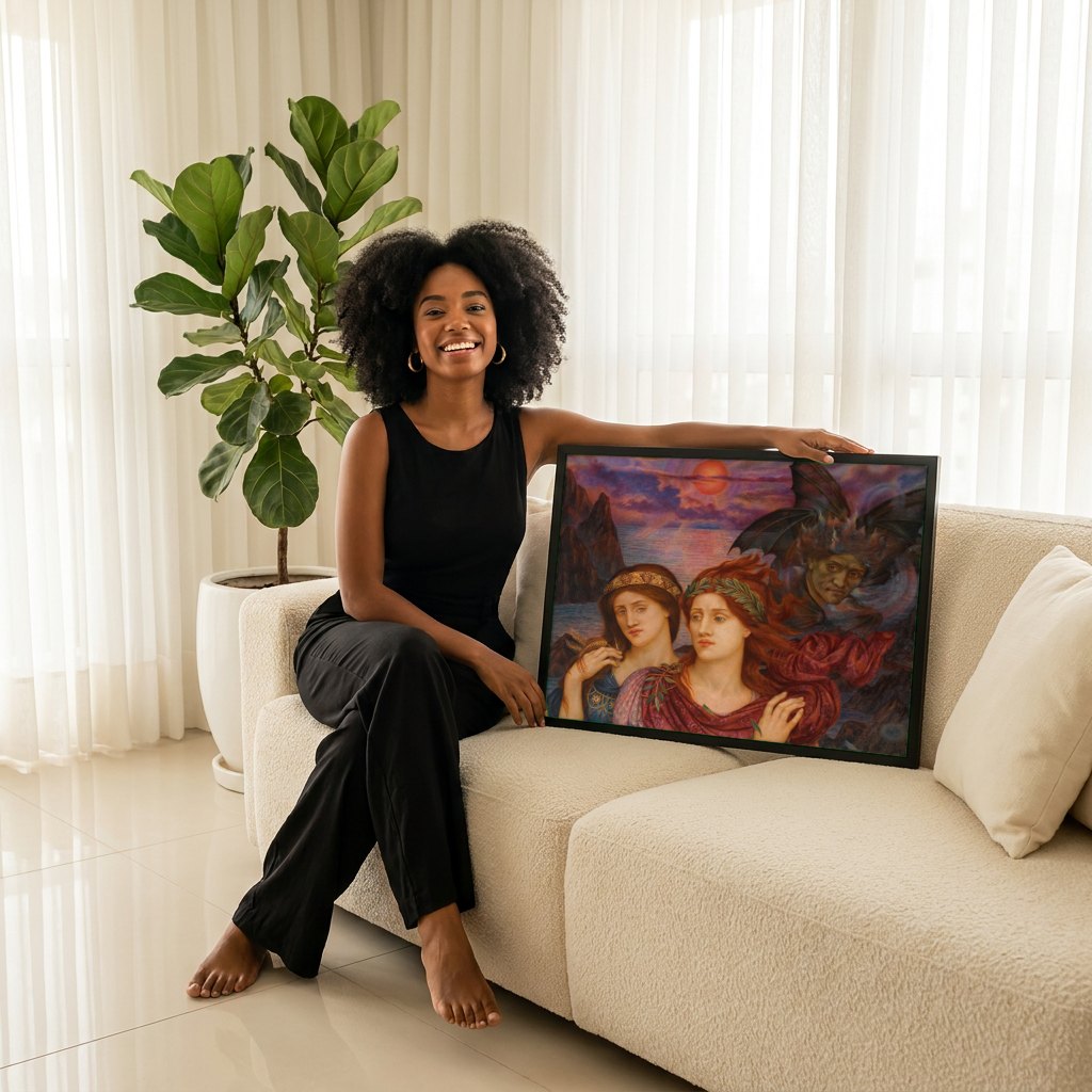 Quadro Decorativo 'The Cadence of Autumn' - E. De Morgan | modelo apresentando o quadro emoldurado