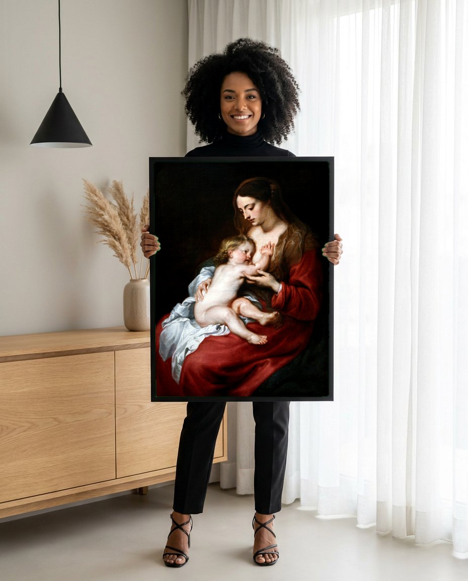 Quadro Decorativo Madona com o Menino - Anthony van Dyck | modelo apresentando o quadro emoldurado