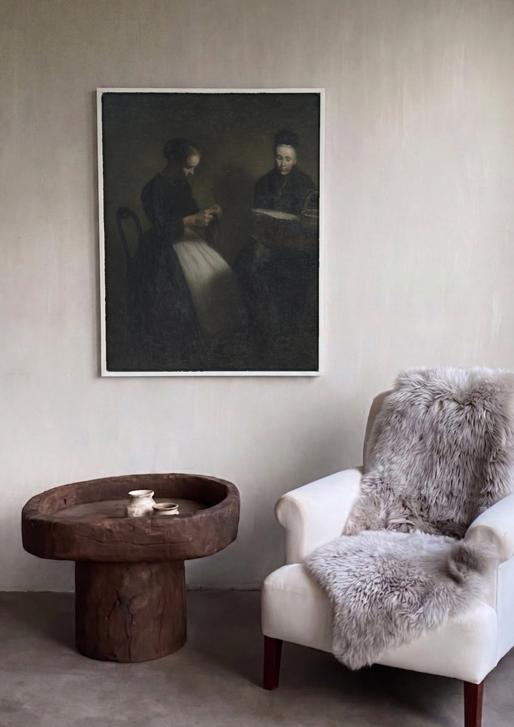 Quadro Decorativo Duas Mulheres em um Interior - Vilhelm Hammershøi | quadro emoldurado na parede