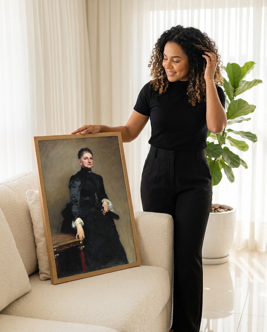 Quadro Decorativo Retrato de Mulher - John Singer Sargent | modelo apresentando o quadro emoldurado