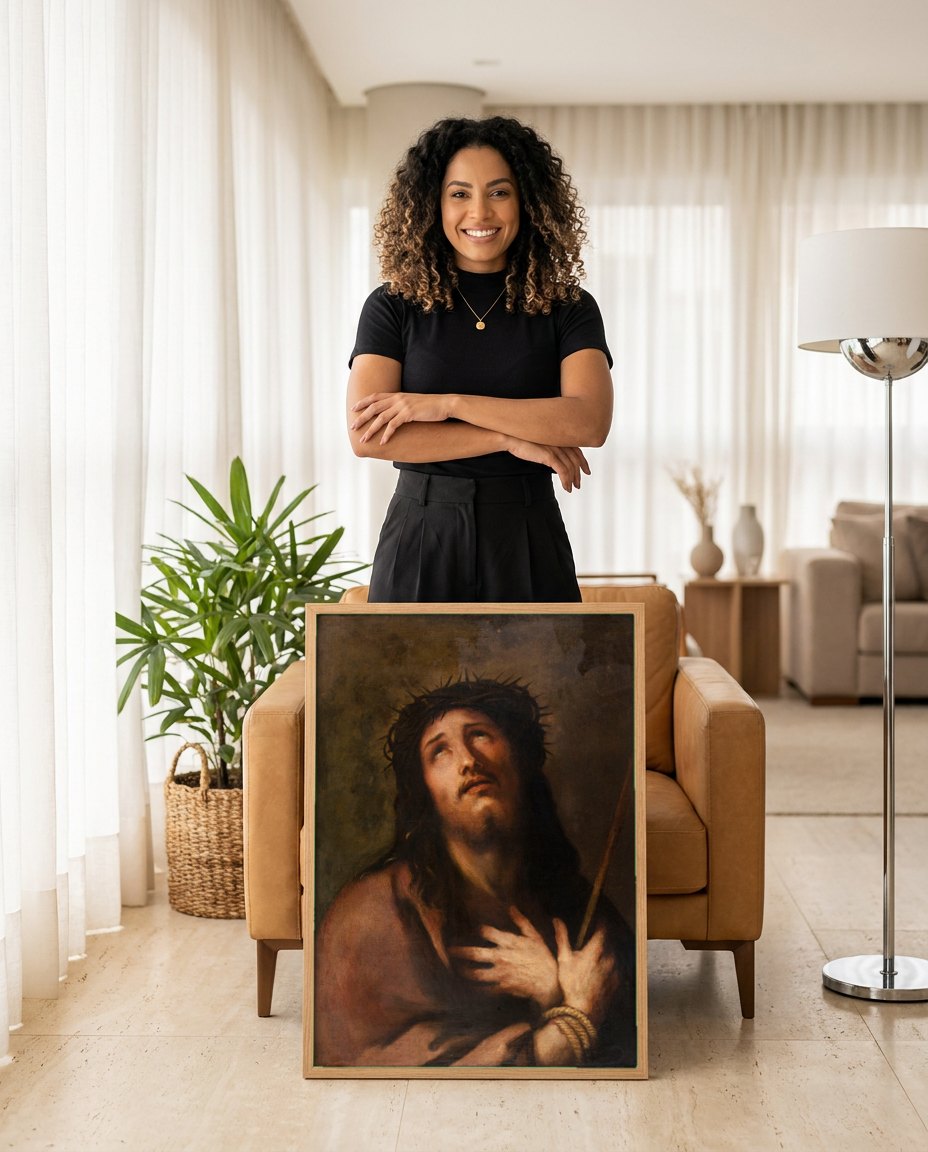 Quadro Decorativo Ecce Homo - Luca Giordano | modelo apresentando o quadro emoldurado