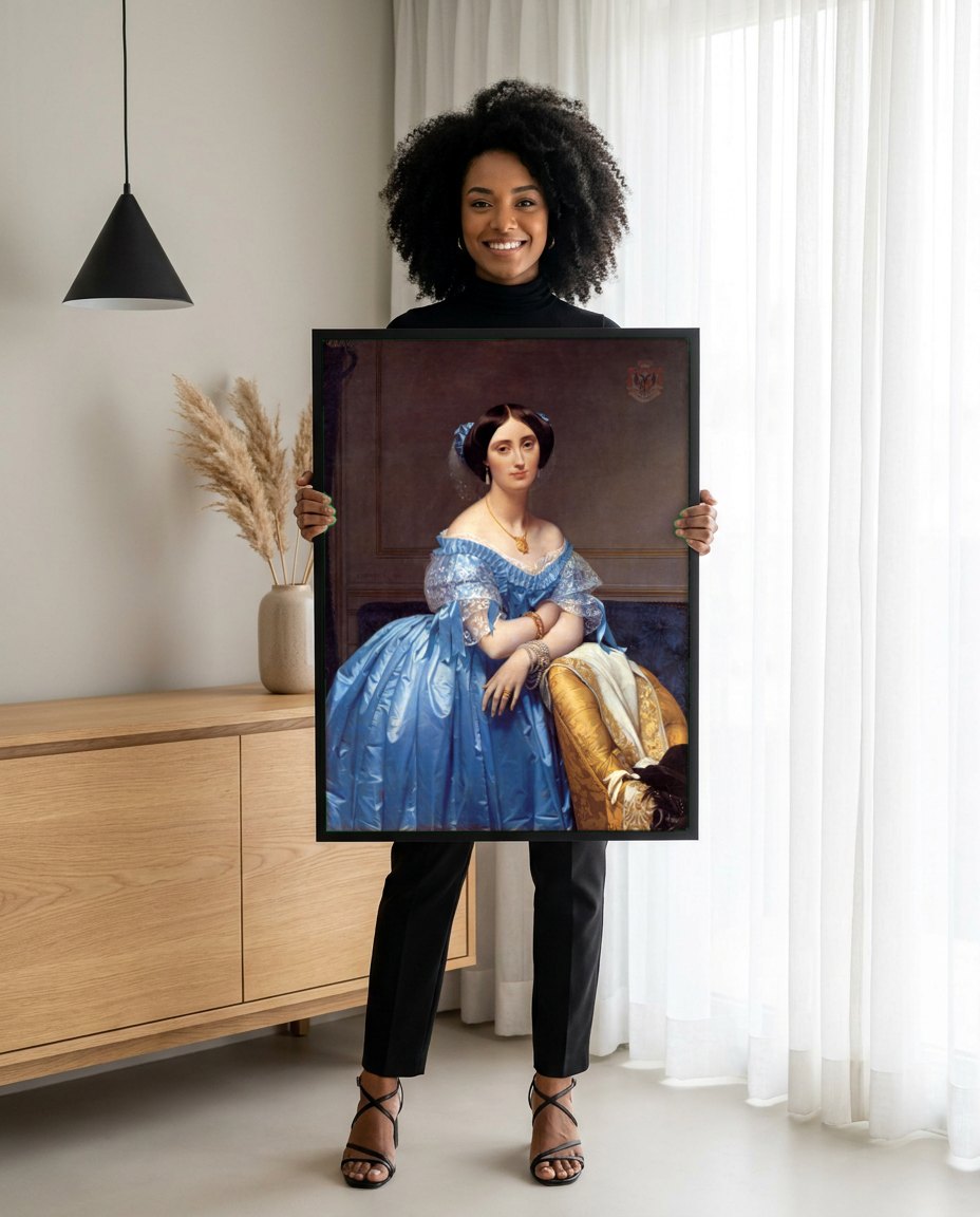 Quadro Decorativo Princesa de Broglie - Ingres | modelo apresentando o quadro emoldurado