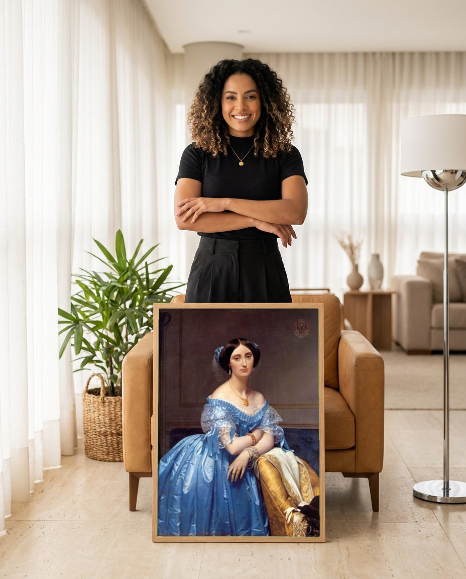 Quadro Decorativo Princesa de Broglie - Ingres | modelo apresentando o quadro emoldurado