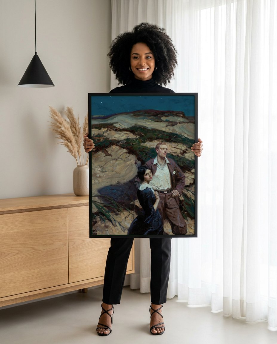 Quadro Decorativo 'Sob as Estrelas' - Dean Cornwell com modelo em ambiente