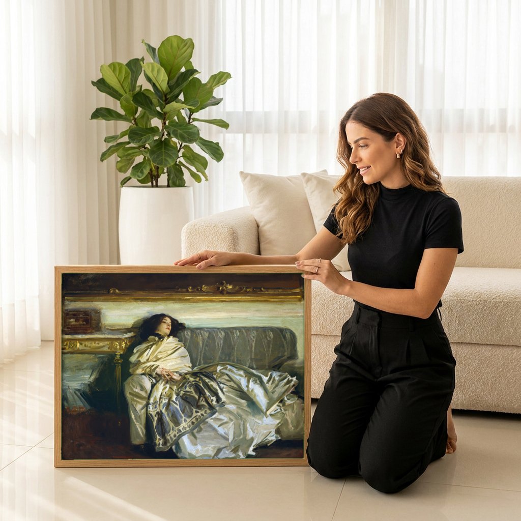 Quadro Decorativo A Dama Adormecida - John Singer Sargent | modelo apresentando o quadro emoldurado