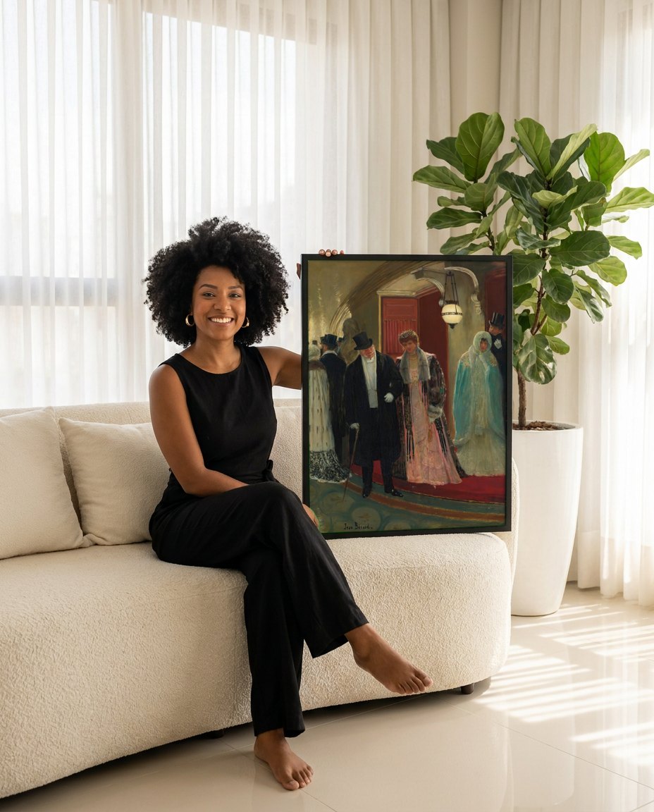 Quadro Decorativo A Saída do Teatro - Jean Béraud | modelo apresentando o quadro emoldurado