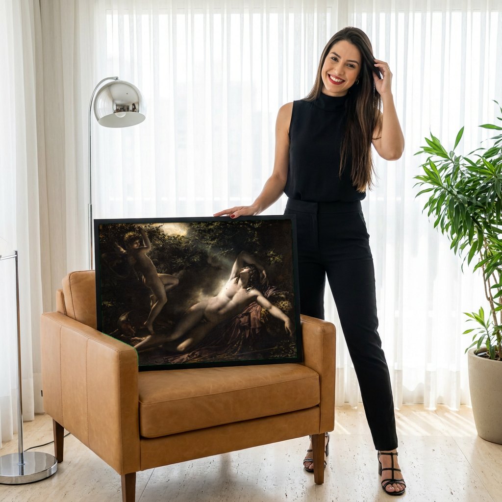 Quadro Decorativo O Sono de Endimião - Anne-Louis Girodet | modelo apresentando o quadro emoldurado