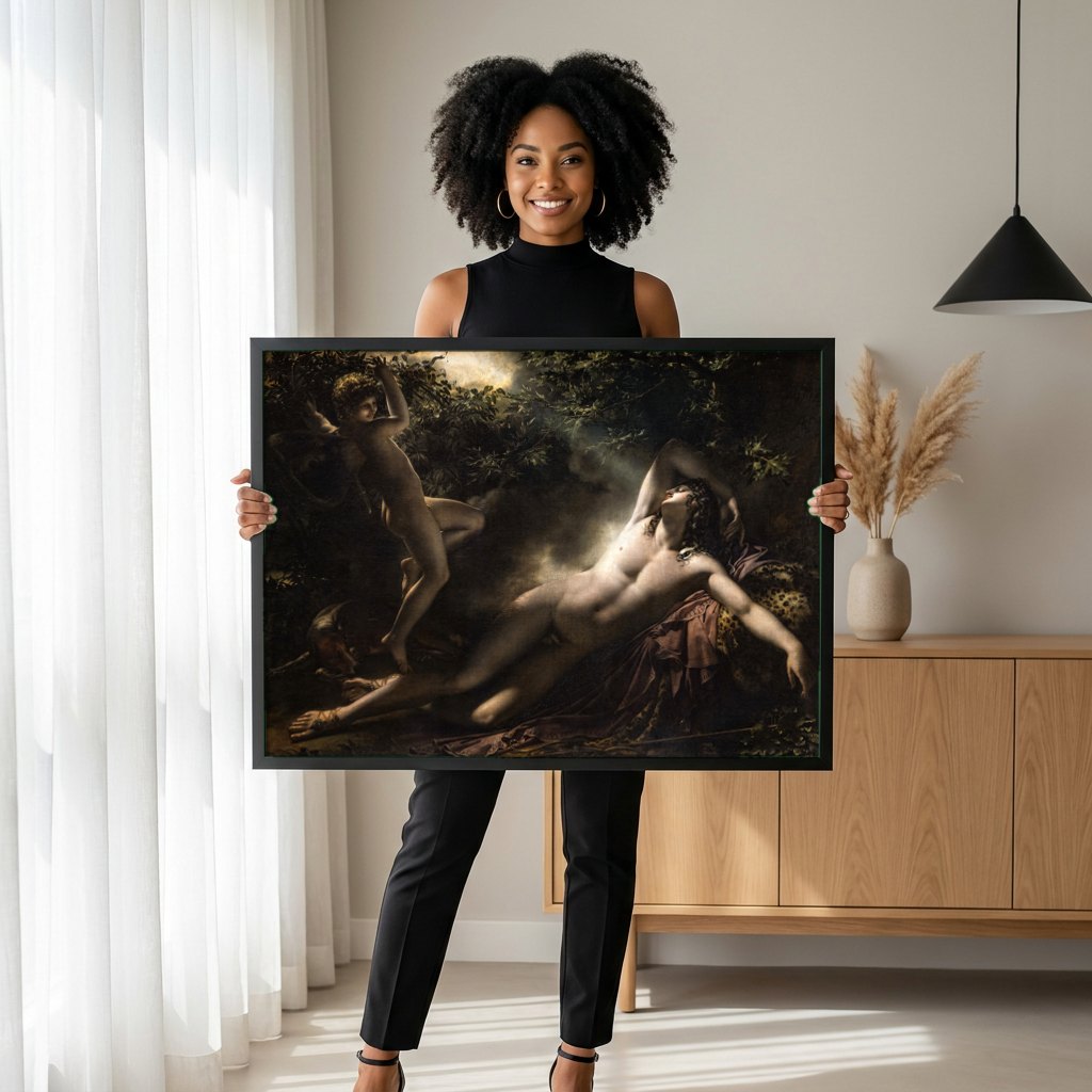 Quadro Decorativo O Sono de Endimião - Anne-Louis Girodet | modelo apresentando o quadro emoldurado