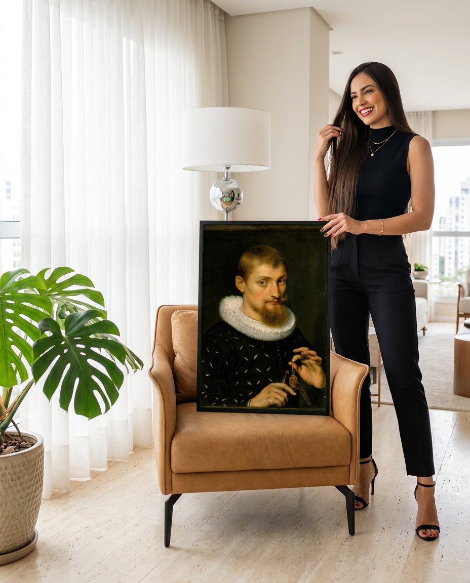 Quadro Decorativo Retrato de Jovem - Rubens | modelo apresentando o quadro emoldurado