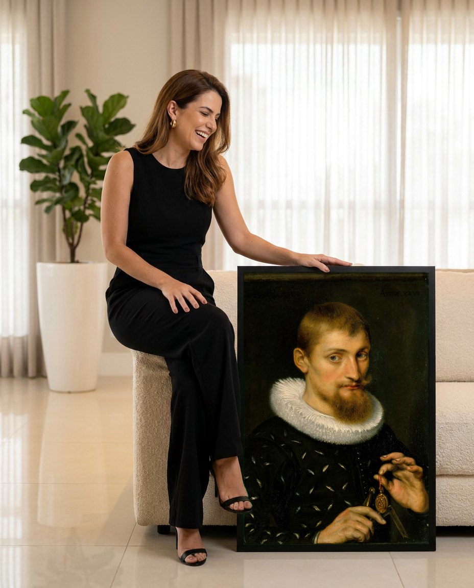 Quadro Decorativo Retrato de Jovem - Rubens | modelo apresentando o quadro emoldurado