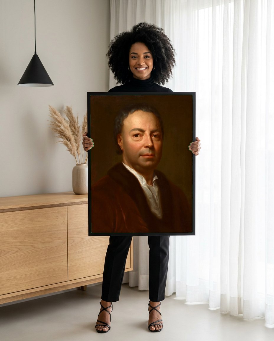Quadro Decorativo Retrato de Homem - Anton Raphael Mengs | modelo apresentando o quadro emoldurado