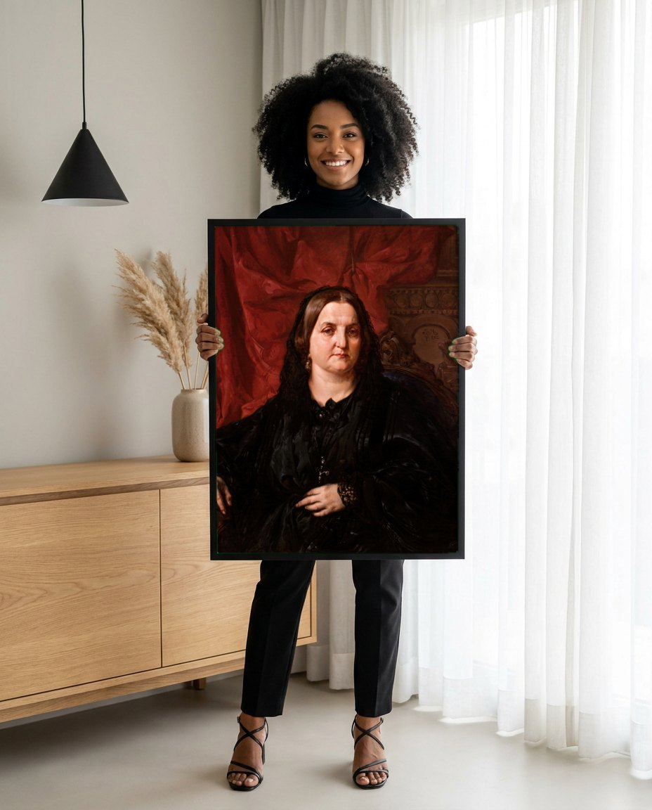 Quadro Decorativo Retrato de Senhora - Jan Matejko | modelo apresentando o quadro emoldurado