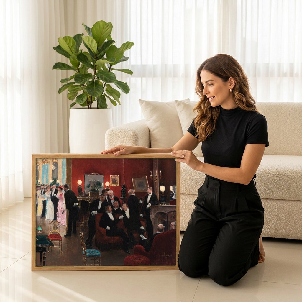 Quadro Decorativo A Noite da Ópera - Jean Béraud | modelo apresentando o quadro emoldurado