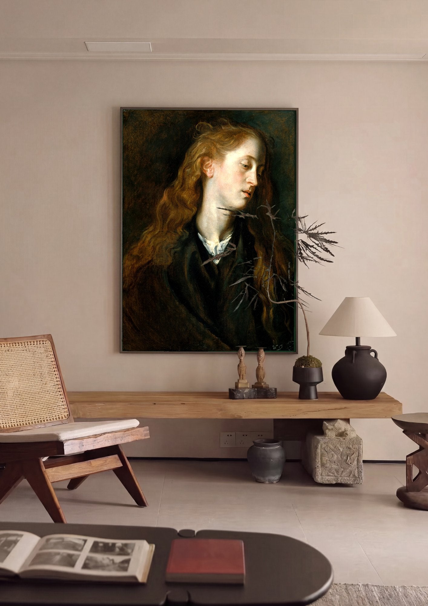 Quadro Decorativo Retrato Feminino - Van Dyck em ambiente decorado