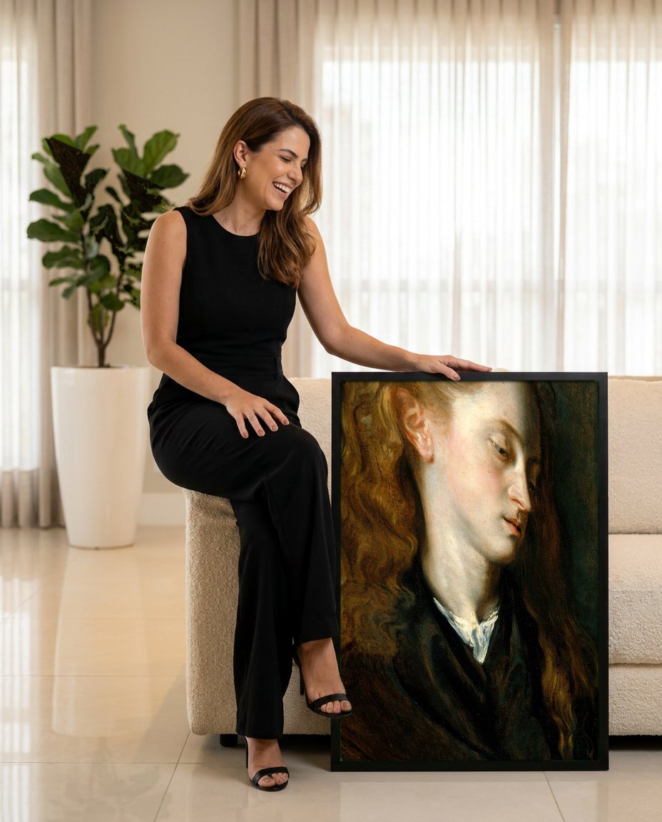 Quadro Decorativo Retrato Feminino - Van Dyck com modelo em ambiente
