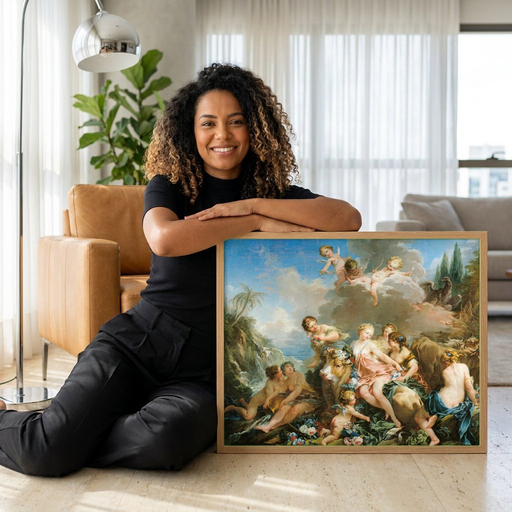 Quadro Decorativo O Rapto de Europa - François Boucher | modelo apresentando o quadro emoldurado