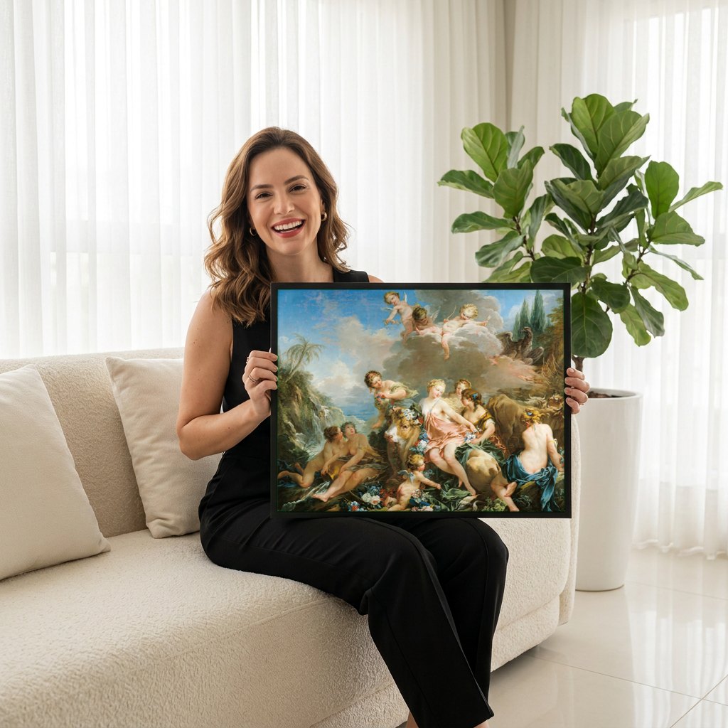 Quadro Decorativo O Rapto de Europa - François Boucher | modelo apresentando o quadro emoldurado