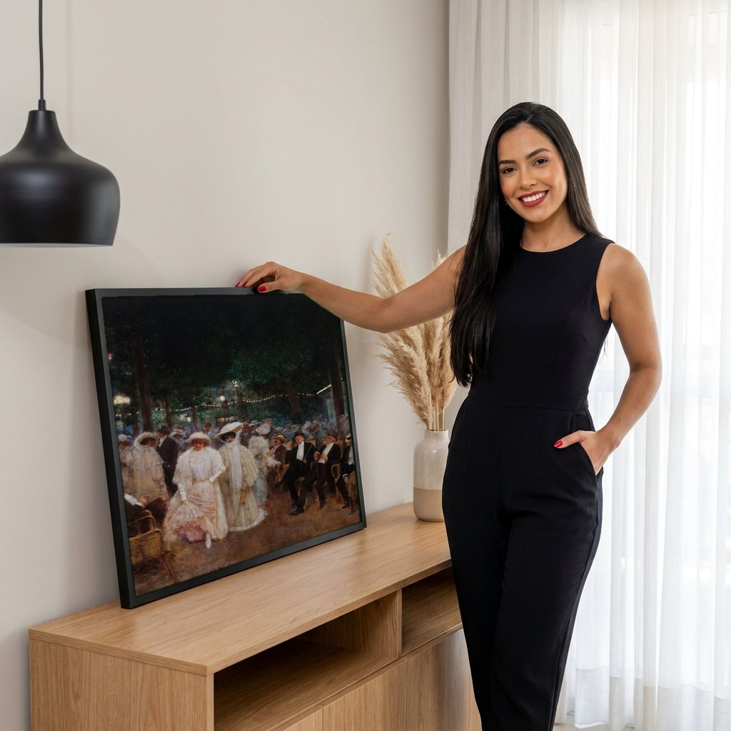Quadro Decorativo A Noite em Paris - Jean Béraud | modelo apresentando o quadro emoldurado