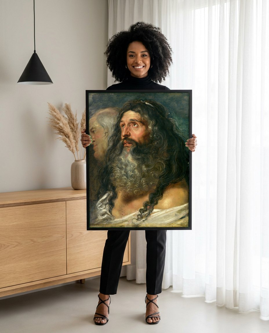 Quadro Decorativo 'A Cabeça de Ciro' - Rubens | modelo apresentando o quadro emoldurado