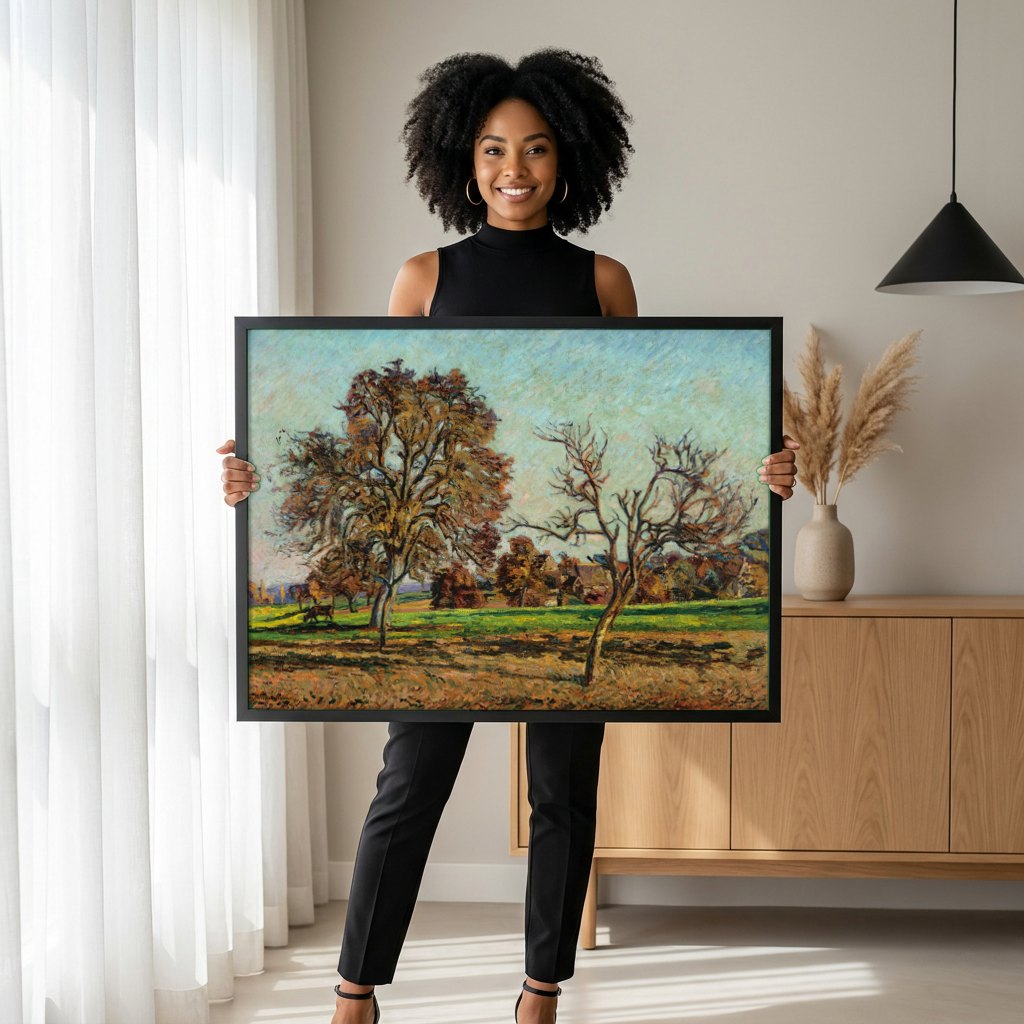 Quadro Decorativo Paisagem Outonal - Armand Guillaumin | modelo apresentando o quadro emoldurado