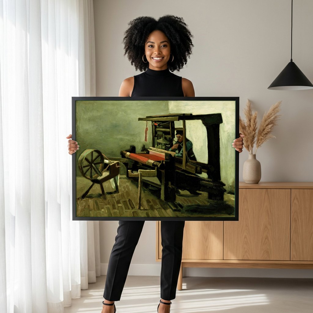 Quadro Decorativo O Tecelão – Vincent van Gogh | modelo apresentando o quadro emoldurado