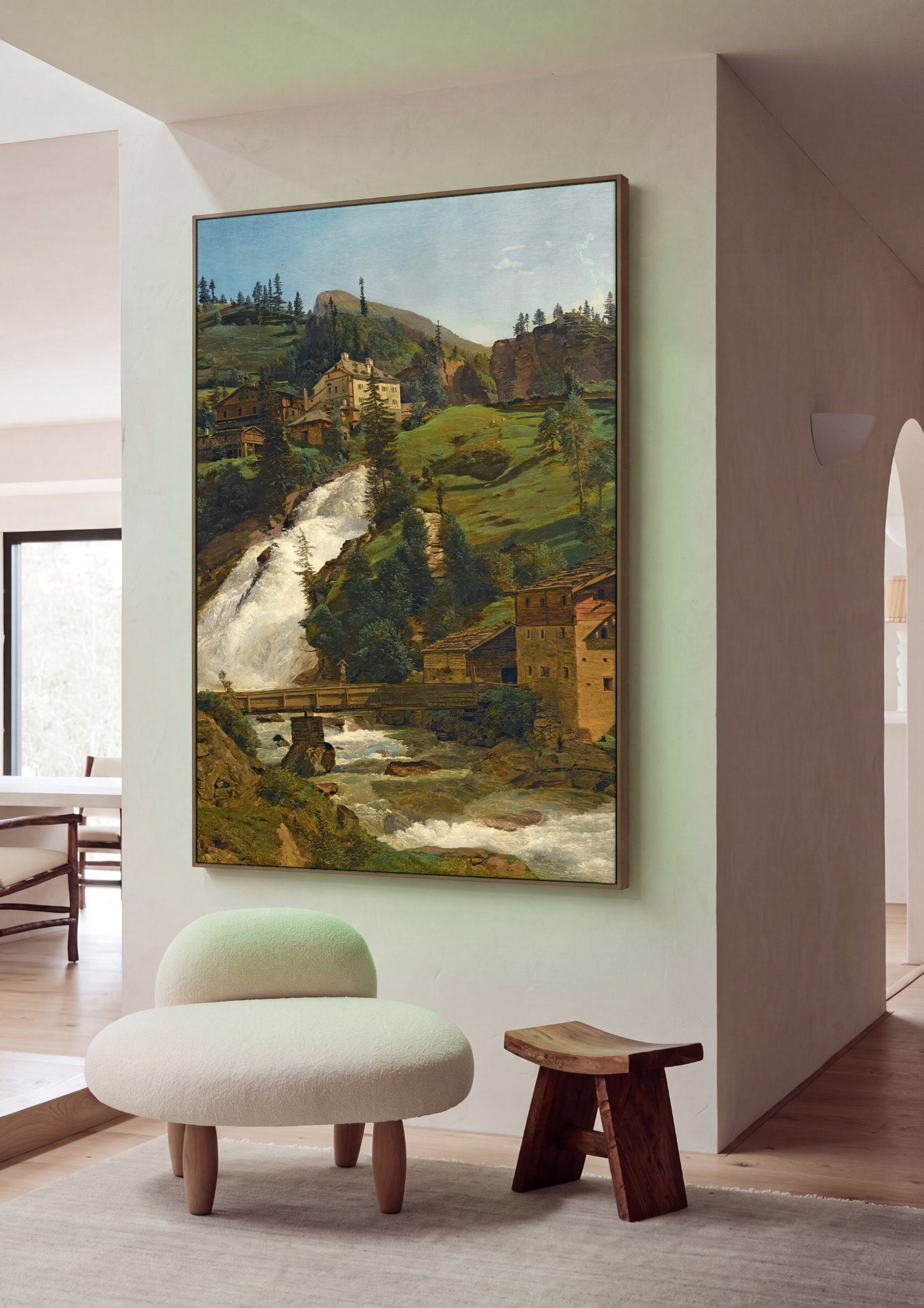 Quadro Decorativo A Cascata de Gastein - F. G. Waldmüller em ambiente decorado