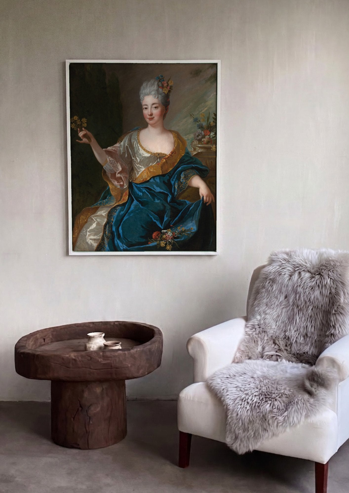 Quadro Decorativo Dama com Flores – Jean François de Troy em ambiente decorado