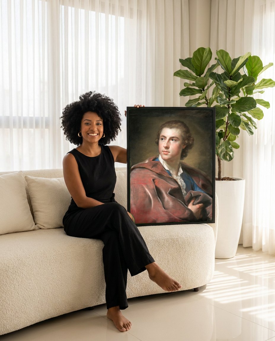 Quadro Decorativo Retrato de Jovem - Anton Raphael Mengs | modelo apresentando o quadro emoldurado