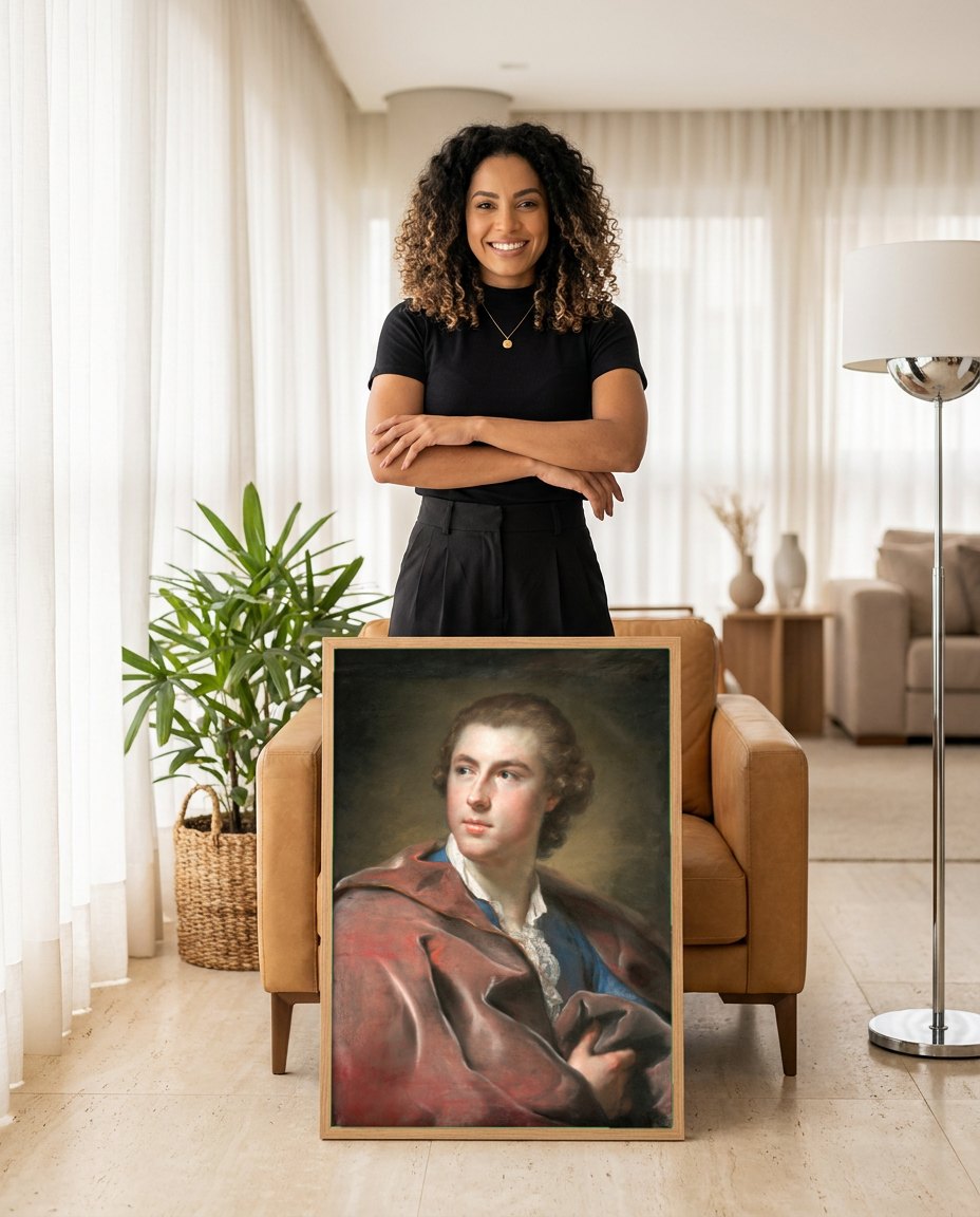 Quadro Decorativo Retrato de Jovem - Anton Raphael Mengs | modelo apresentando o quadro emoldurado