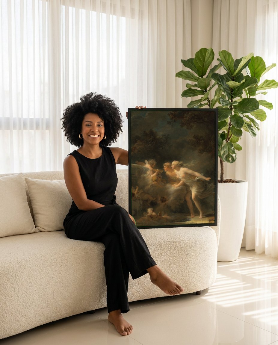 Quadro Decorativo A Fonte do Amor - Fragonard | modelo apresentando o quadro emoldurado