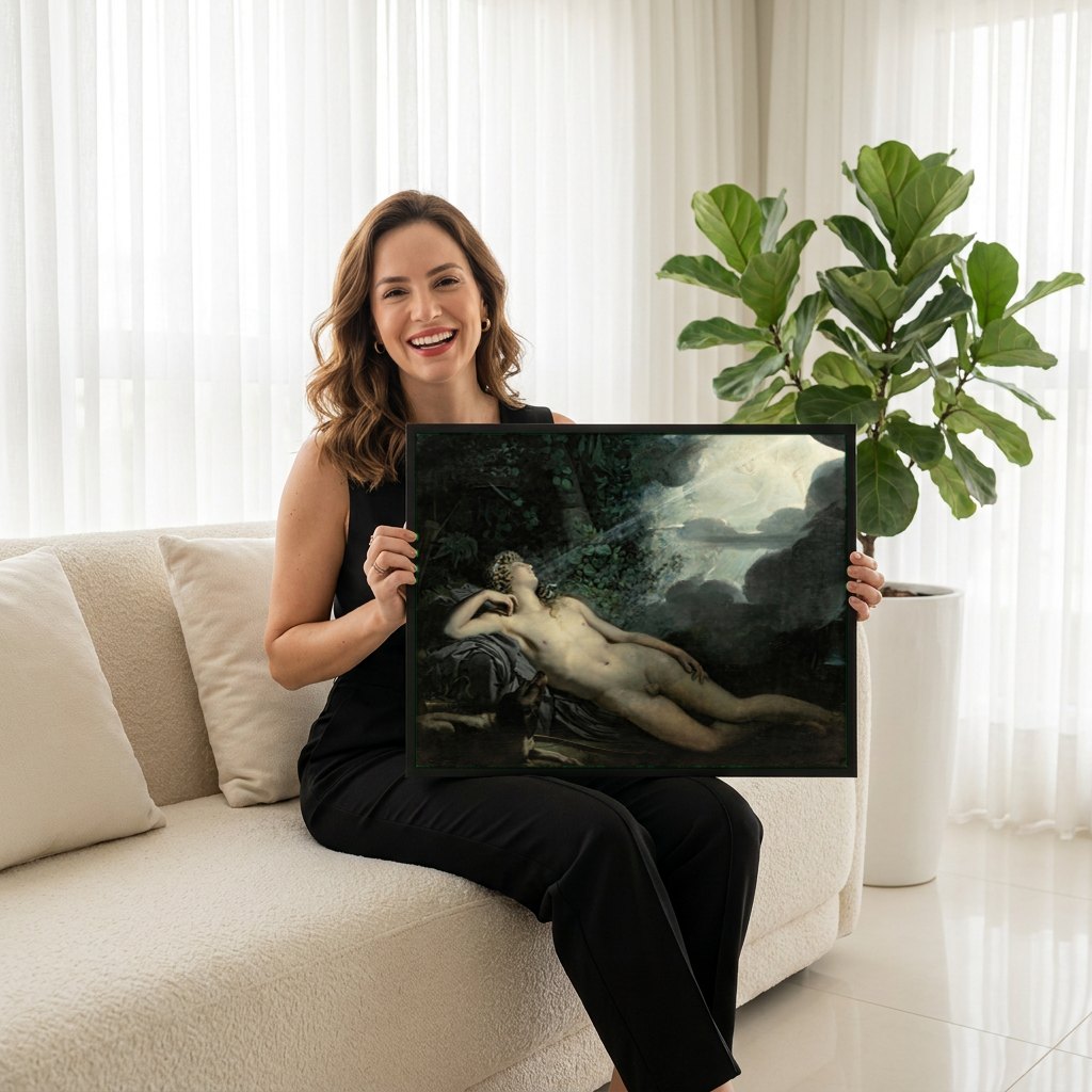 Quadro Decorativo O Sono de Endimião - Anne-Louis Girodet | modelo apresentando o quadro emoldurado