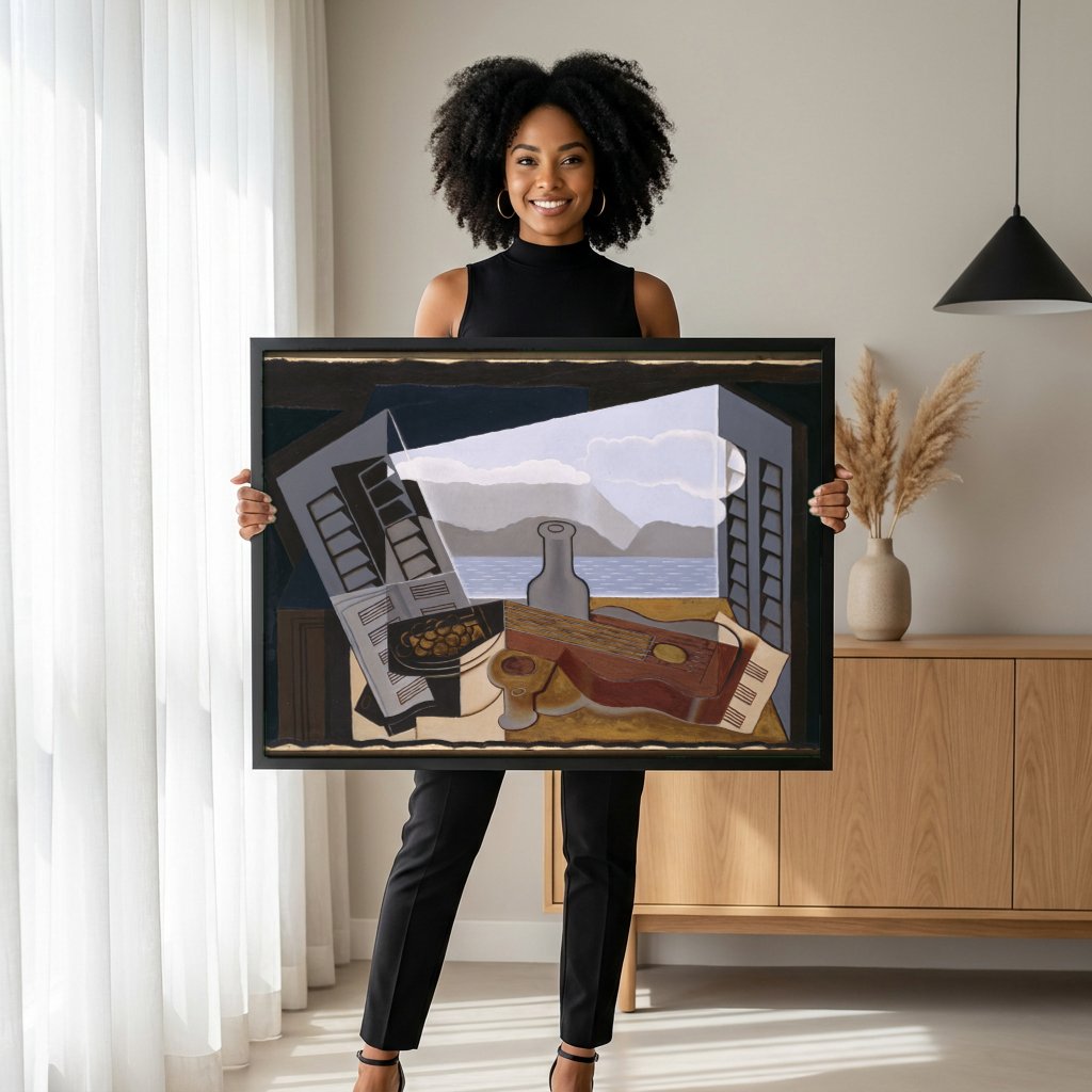 Quadro Decorativo A Janela Aberta - Juan Gris com modelo em ambiente
