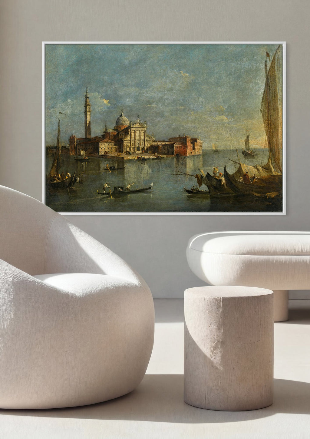 Quadro Decorativo Vista da Ilha de San Giorgio Maggiore - Guardi em ambiente decorado