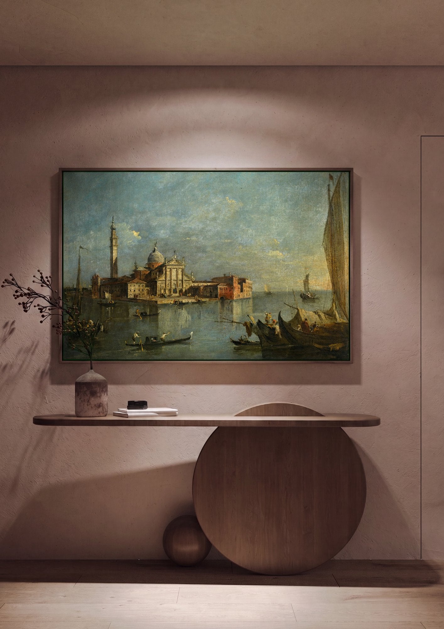 Quadro Decorativo Vista da Ilha de San Giorgio Maggiore - Guardi em ambiente decorado
