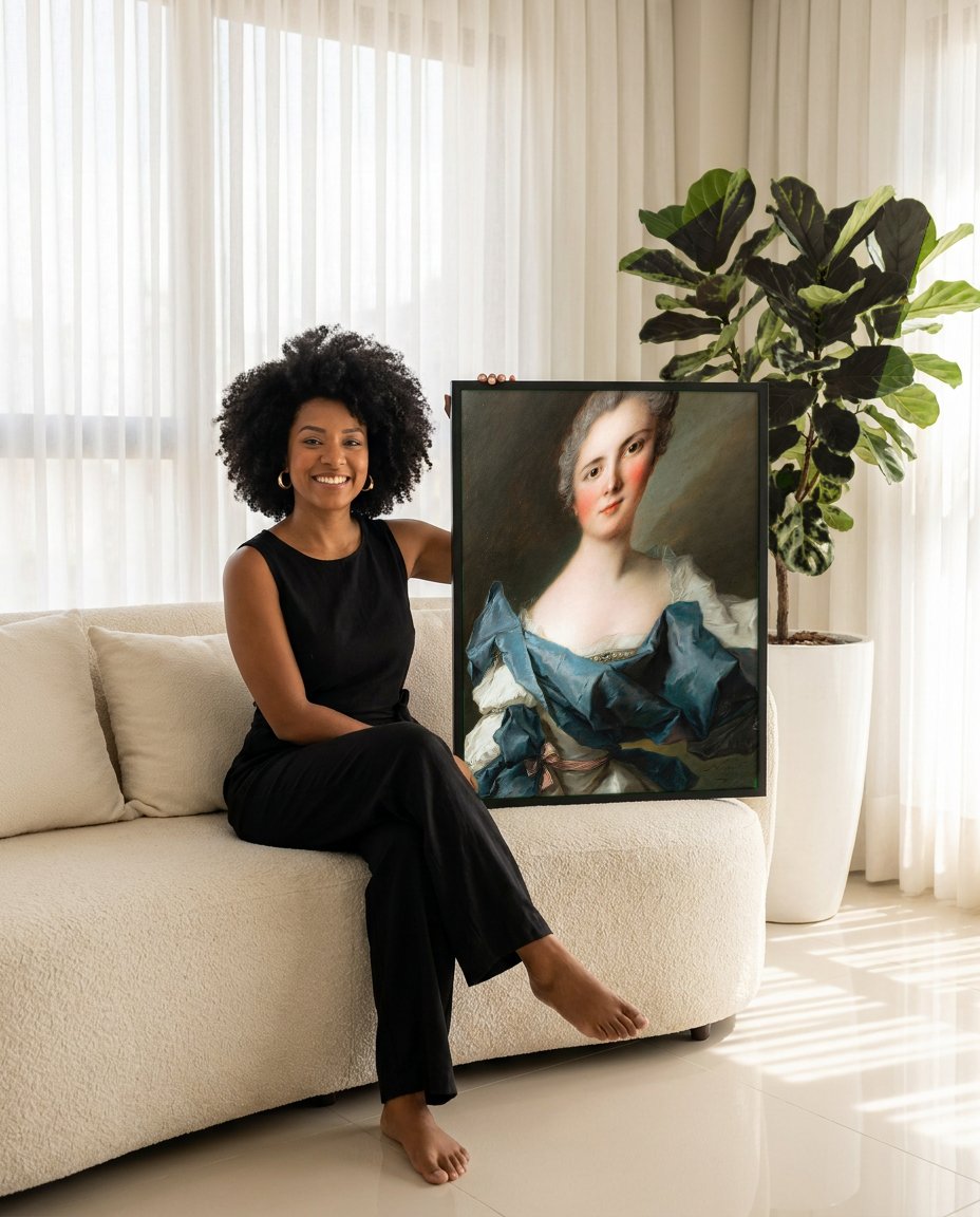 Quadro Decorativo Retrato de Dama – Jean Marc Nattier com modelo em ambiente