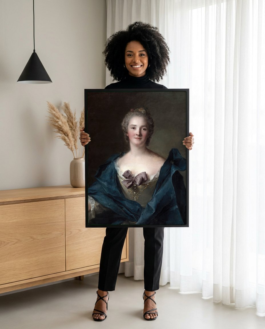 Quadro Decorativo Retrato de Dama - Jean-Marc Nattier com modelo em ambiente