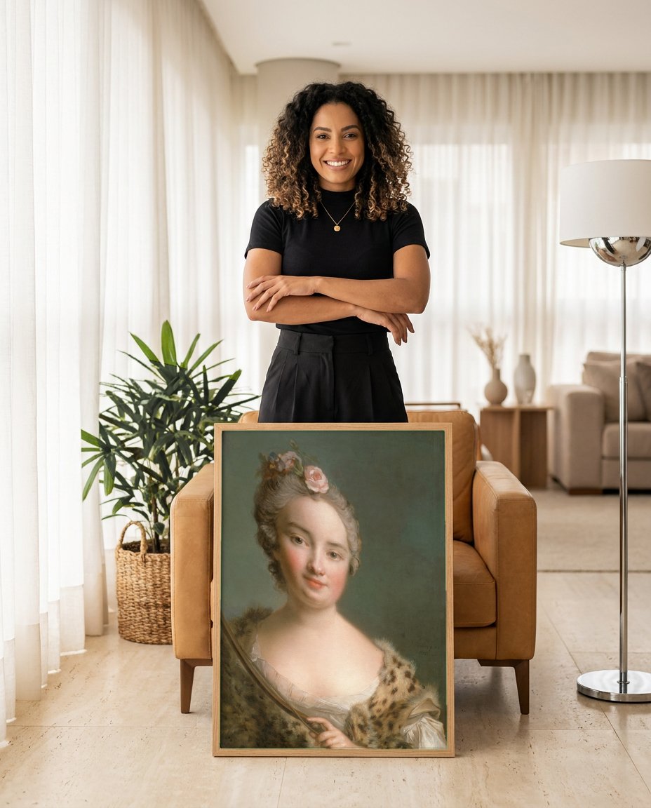 Quadro Decorativo Retrato de Dama - Jean-Marc Nattier com modelo em ambiente