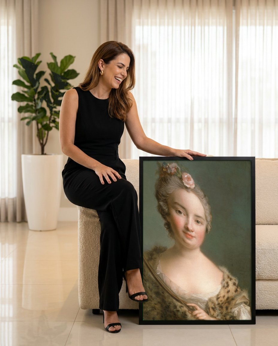 Quadro Decorativo Retrato de Dama - Jean-Marc Nattier com modelo em ambiente